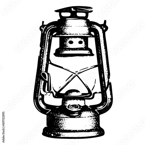 Vector Vintage kerosene lantern with detailed metalwork.