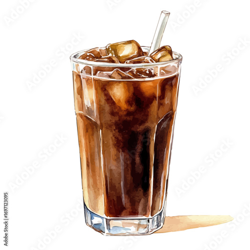 watercolor vector of Iced Coffee, isolated on a white background.