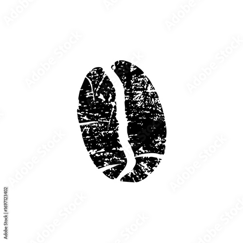 Vector Distressed coffee bean with a textured grunge aesthetic.