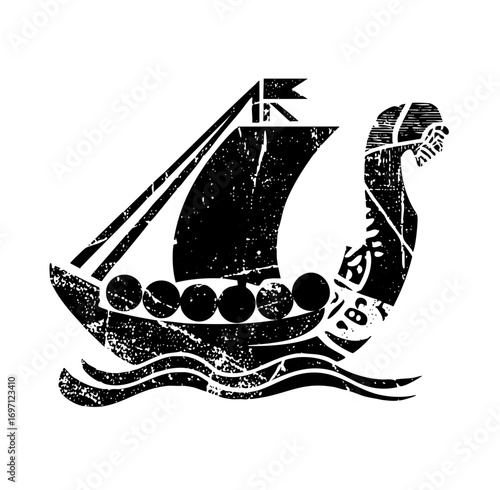 Vector Vintage Viking Ship with Waves
