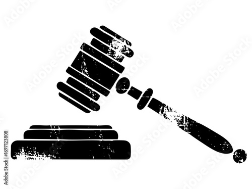 Vector Distressed gavel and sound block represents legal justice.