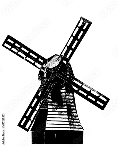Vector Detailed of a classic windmill with rotating blades.