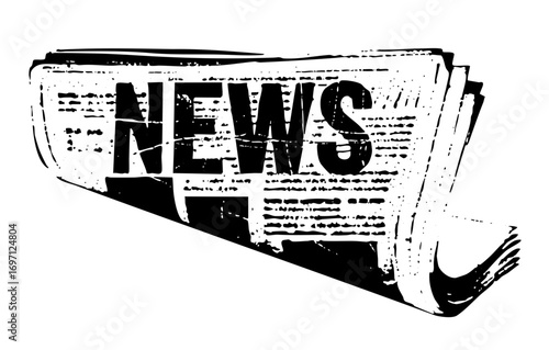 Vector Bold typographic of a rolled newspaper with the word NEWS.