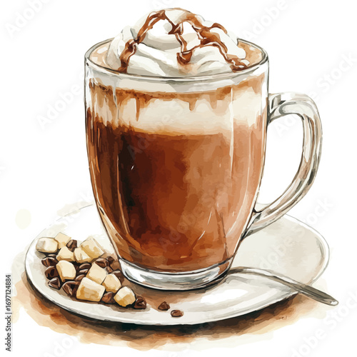 watercolor vector of Hot Chocolate, isolated on a white background.