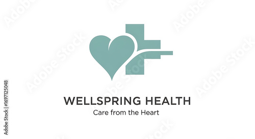 Modern healthcare logo with heart and cross symbol representing compassion and wellness