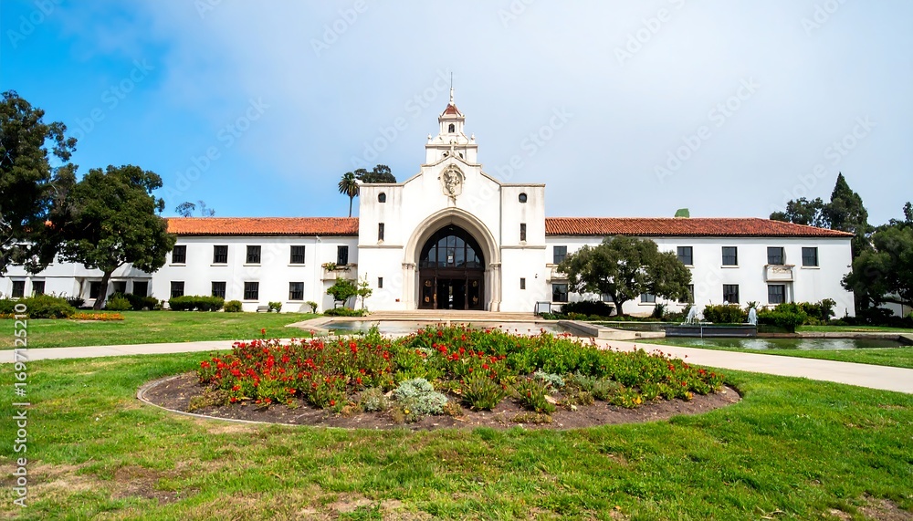 Fototapeta premium Exterior of a large, light-colored building