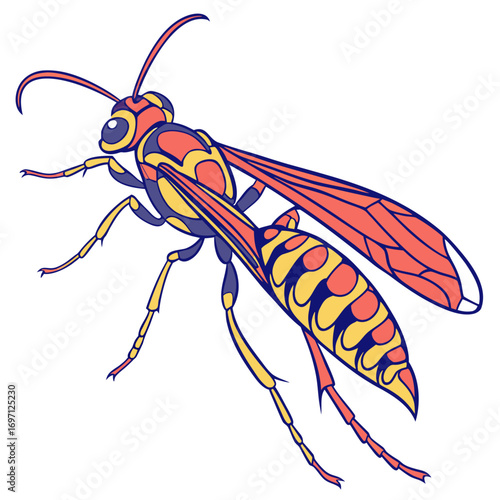 Colorful wasp illustration in cartoon style
