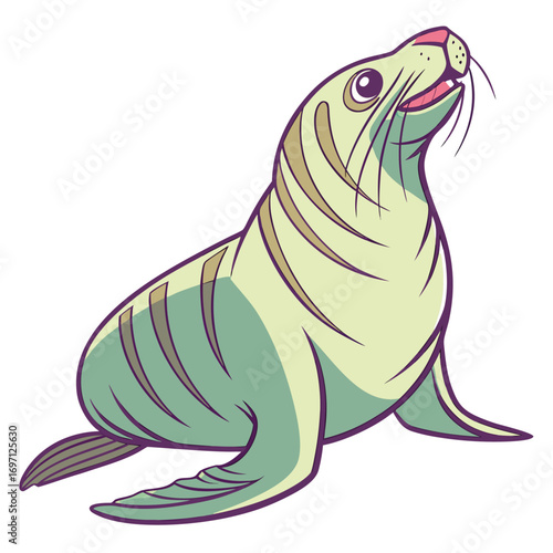 Cute cartoon sea lion looking up with smile