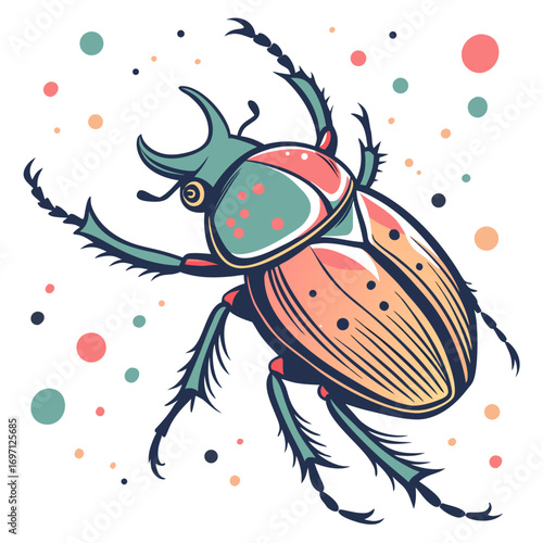Colorful scarab beetle illustration with dots