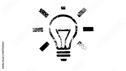 Vector Black and white of a lightbulb with radiating lines.