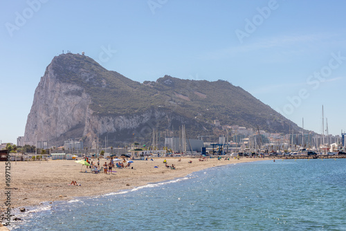 Urban street with lampposts and Rock of Gibraltar in background. Gibraltar, spain. september 2025.