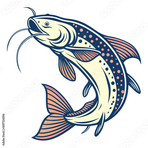 Illustration of a catfish jumping