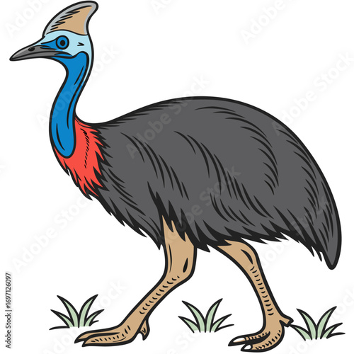 Illustration of a cassowary walking
