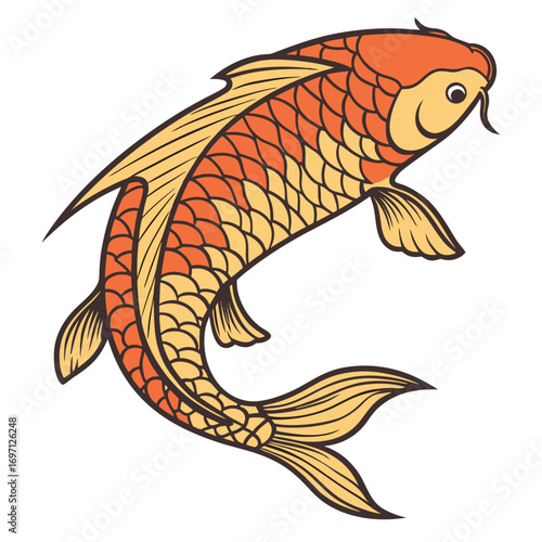 Orange and yellow koi fish swimming
