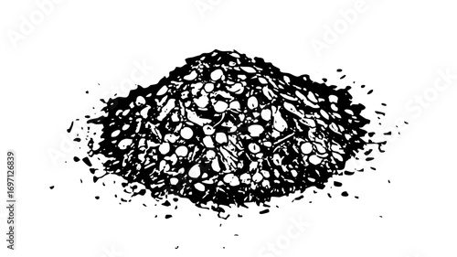 Vector Pile of rubble and debris in black and white.