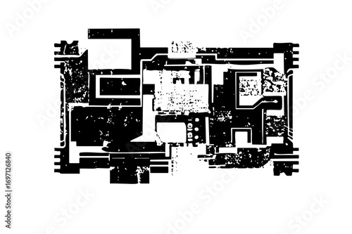 Vector Intricate floorplan with detailed walls and chambers.