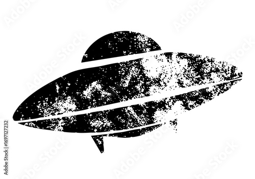 Vector Distressed monochrome of a classic flying saucer.