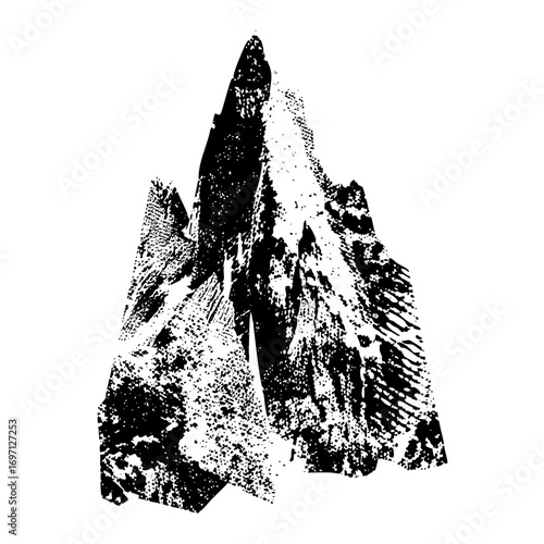Vector Dramatic mountain peak with textured detailing.