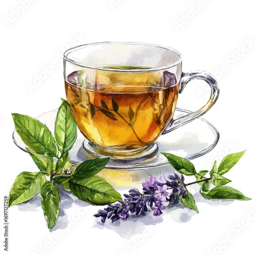 Herbal Tea, watercolor vector, isolated on a white background.