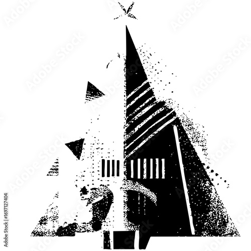 Vector Abstract black and white of a festive conifer with a star.