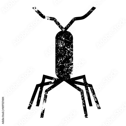Vector Black silhouette of a bacterium with flagella and pili.