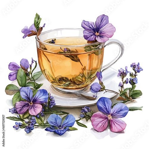 Herbal Tea, watercolor painting vector, isolated on a white background.