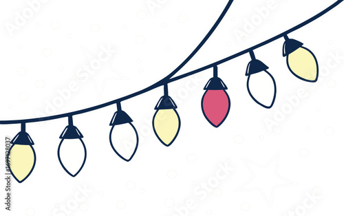 String of Christmas Lights with a Few Illuminated Among Unlit Ones, Festive Mood and Holiday Season