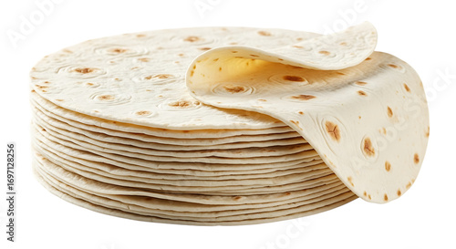 Stack of flour tortillas isolated on transparent background