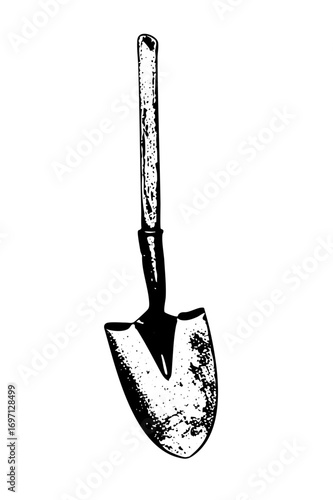 Vector Detailed of a gardening shovel with a textured handle.