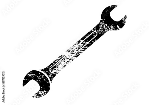 Vector Distressed wrench depicts mechanical repair and industrial strength.