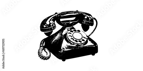 Vector Vintage rotary telephone in black and white