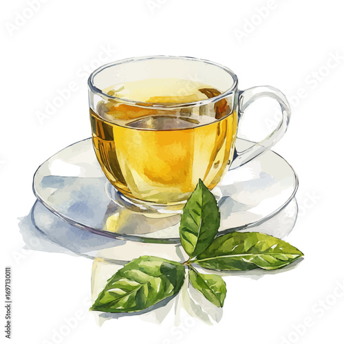 Green Tea, watercolor painting vector, isolated on a white background.