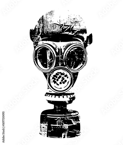 Vector Vintage gas mask with distressed texture.