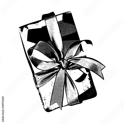 Vector Elegant gift box with a decorative ribbon bow .