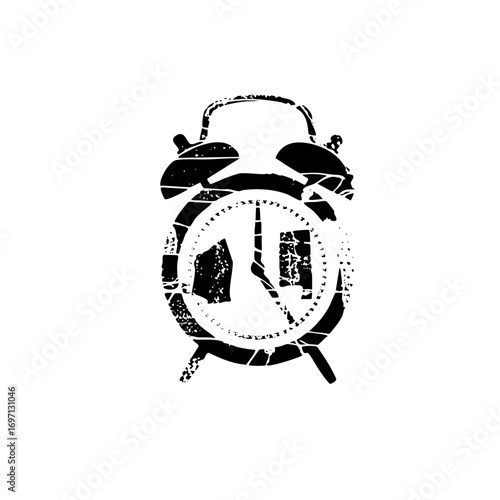 Vector Black silhouette of an alarm clock displaying one oclock.