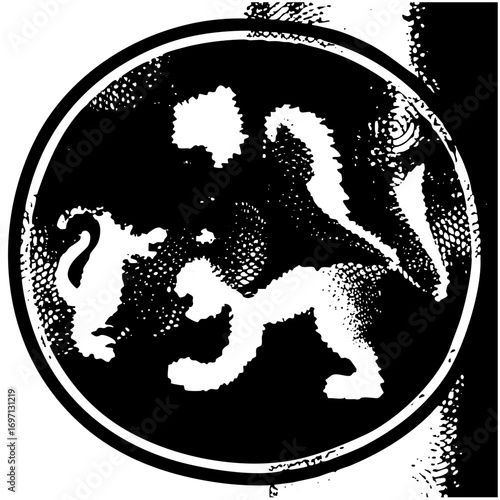 Vector Dynamic feline depicts a leaping cat within a circular frame.
