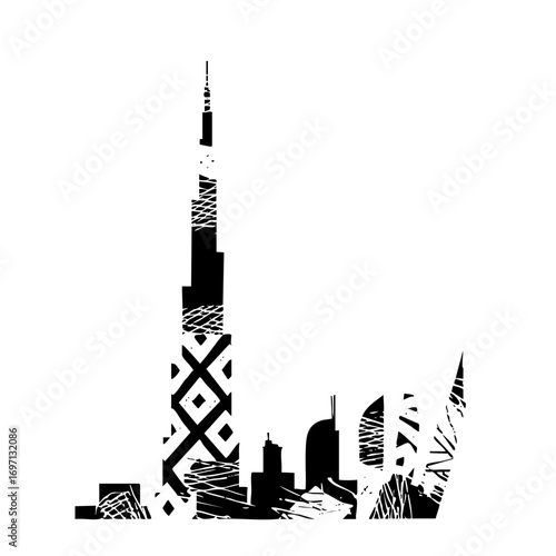 Vector Modern cityscape featuring the iconic tower and surrounding buildings.