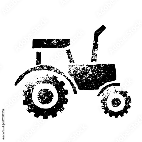 Vector Distressed monochrome tractor depicts rural machinery.