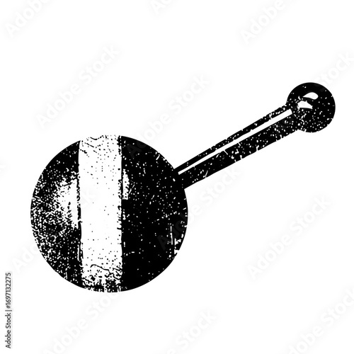 Vector Distressed rattle with circular head and handle.