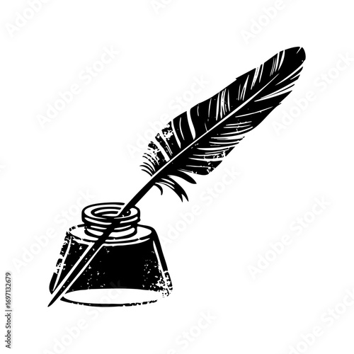 Vector Vintage quill pen and inkwell