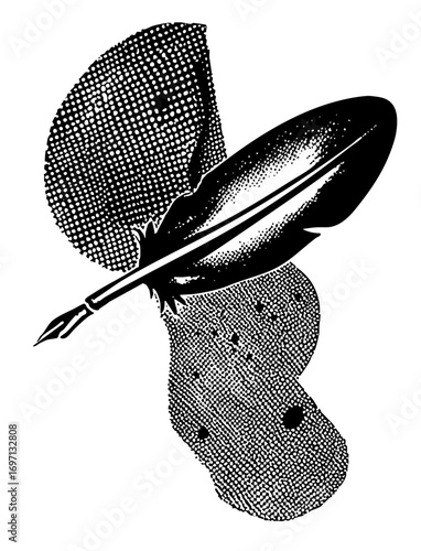 Vector Vintage quill pen with hat