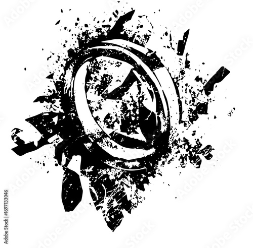 Vector Grunge circular gear with spatter effects.