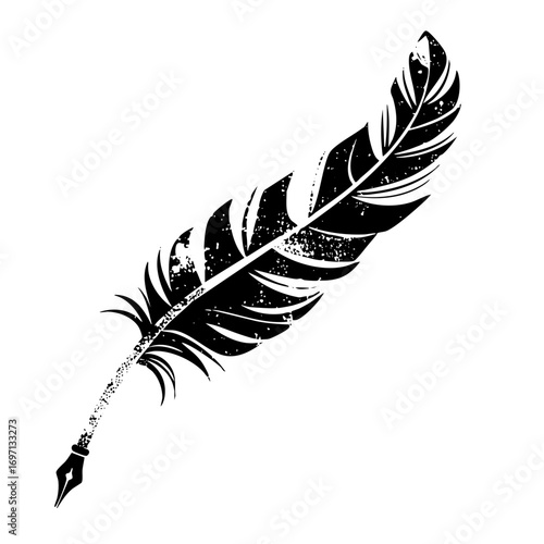 Vector Elegant quill pen with detailed feather .