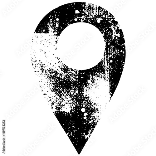 Vector Distressed location pin with a circular cutout.