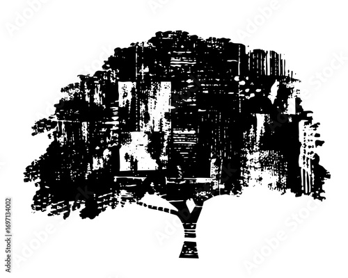 Vector Stylized tree with textured branches and foliage.