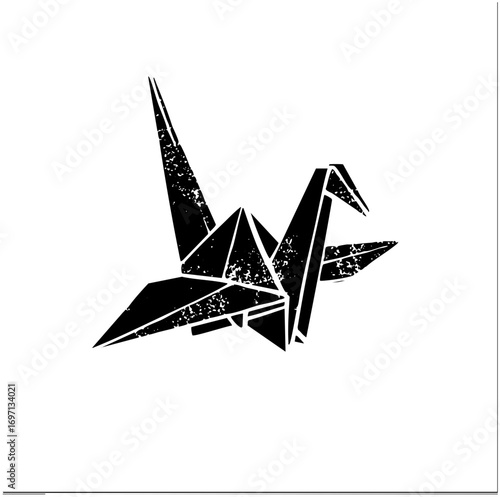 Vector Elegant origami crane in black and white.