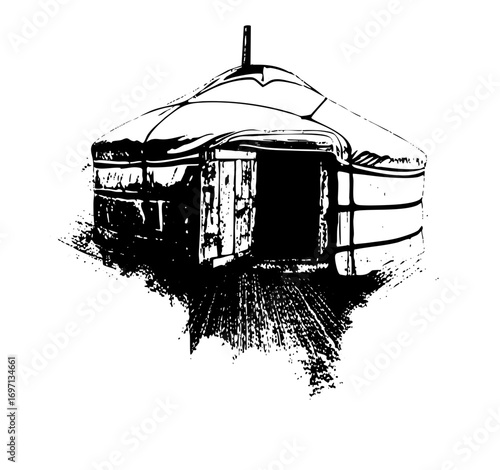 Vector Detailed of a traditional yurt with an open doorway.
