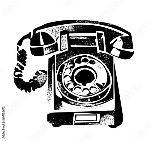 Vector Vintage rotary telephone with coiled cord.