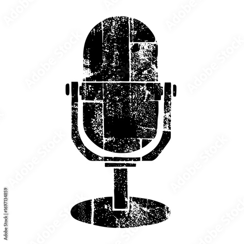 Vector Vintage microphone with distressed texture.