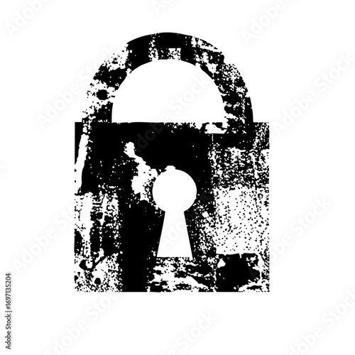 Vector Distressed black padlock with keyhole.